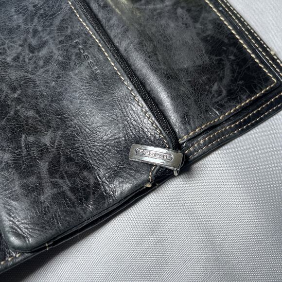 Women’s Fossil Four Fold Wallet Leather Black Snap Closure Zipper Broken In - Picture 10 of 11